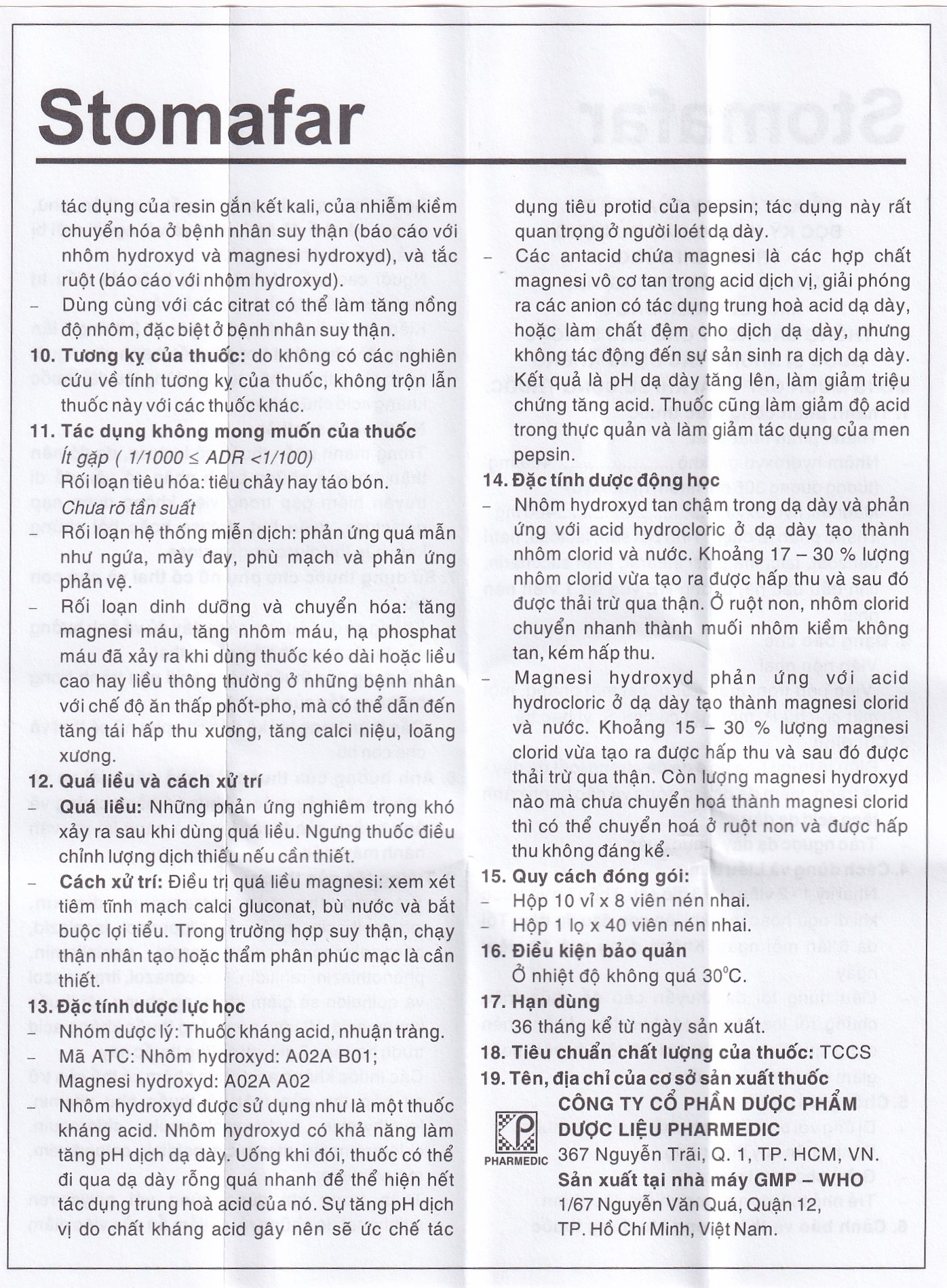 Viên nhai Stomafar Pharmedic điều trị trung hòa acid dạ dày (40 viên)