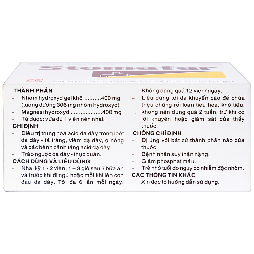 Viên nhai Stomafar Pharmedic điều trị trung hòa acid dạ dày (10 vỉ x 8 viên)