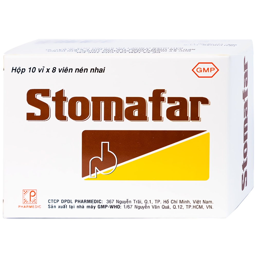 Viên nhai Stomafar Pharmedic điều trị trung hòa acid dạ dày (10 vỉ x 8 viên)