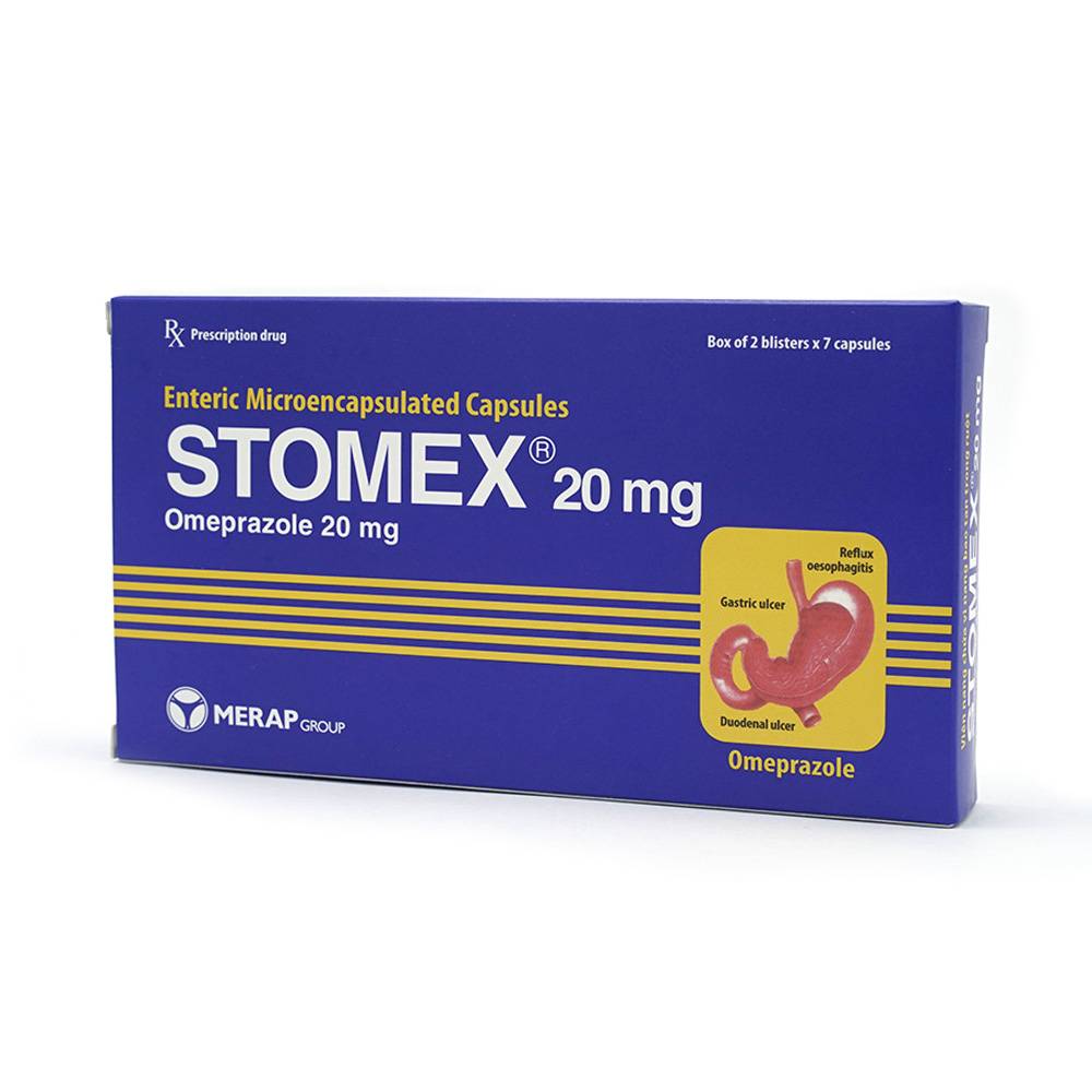 Thuốc Stomex 20mg Pharbaco điều trị trào ngược dạ dày, thực quản (2 vỉ x 7 viên)