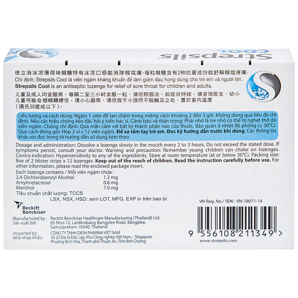 Viên ngậm Strepsils Cool Reckitt Benckiser điều trị viêm họng (2 vỉ x 12 viên)
