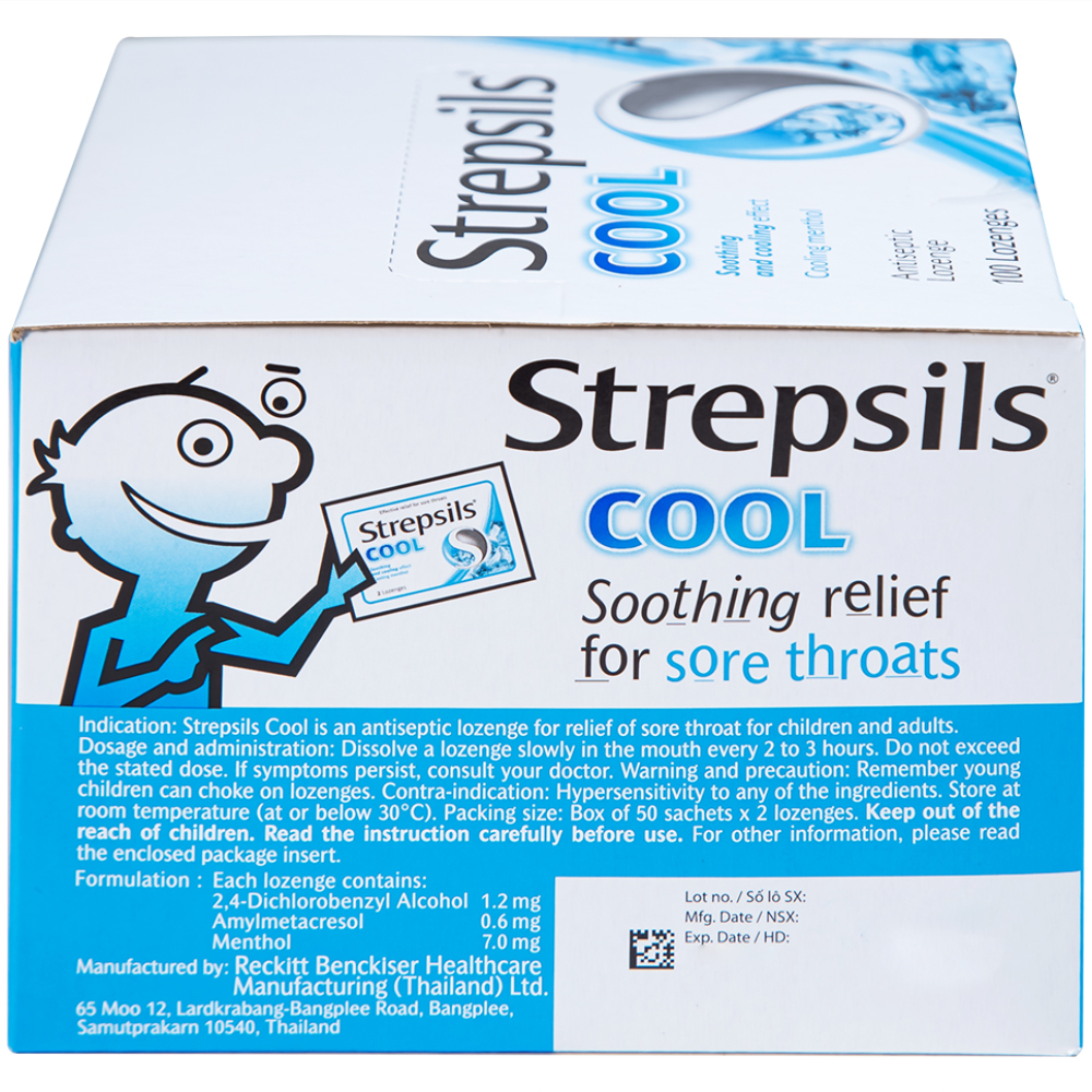 Viên ngậm Strepsils Cool Reckitt Benckiser giảm đau họng (50 gói x 2 viên)
