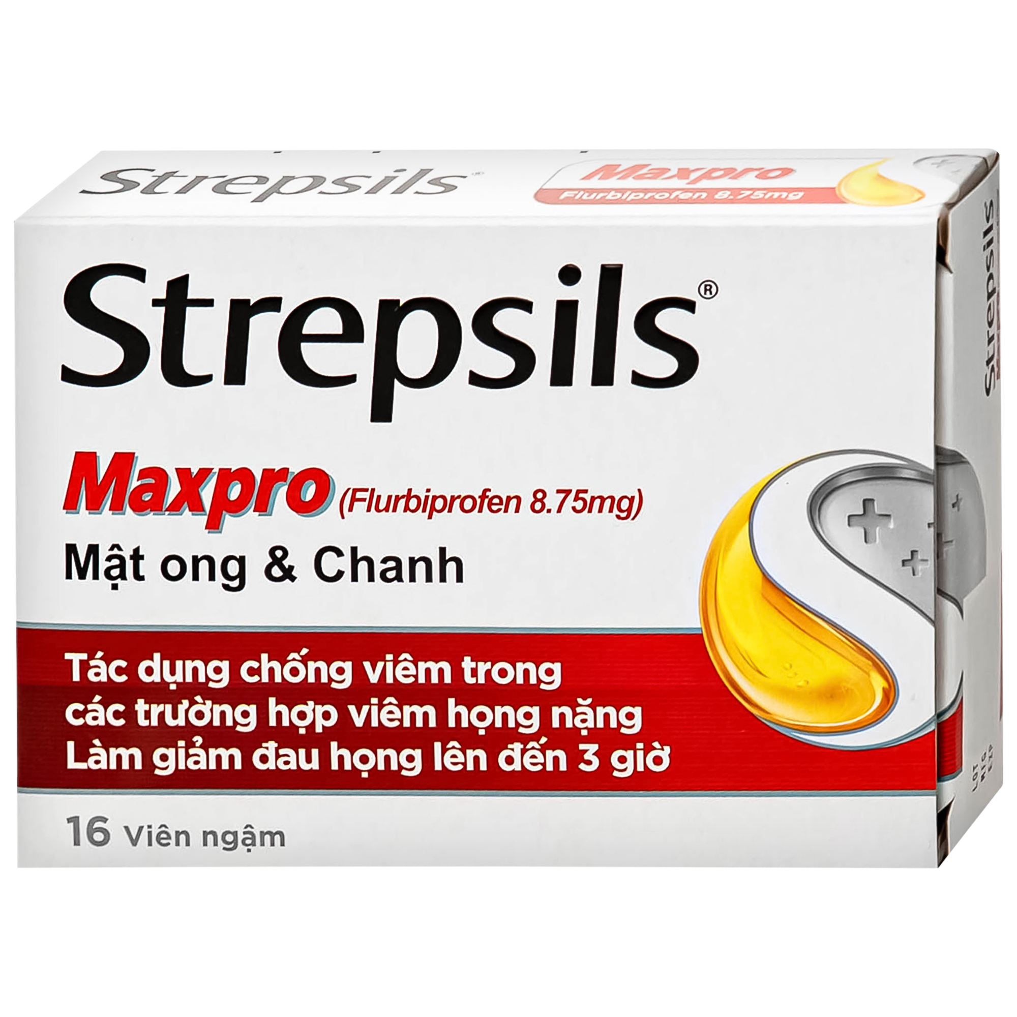 Viên ngậm Strepsils Maxpro mật ong &amp; chanh chống viêm, làm giảm đau họng (2 vỉ x 8 viên)