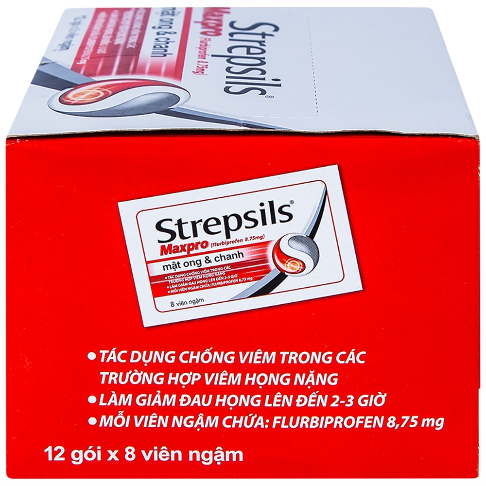 Viên ngậm Strepsils Maxpro Reckitt Benckiser làm giảm đau trong viêm họng (12 gói x 8 viên)
