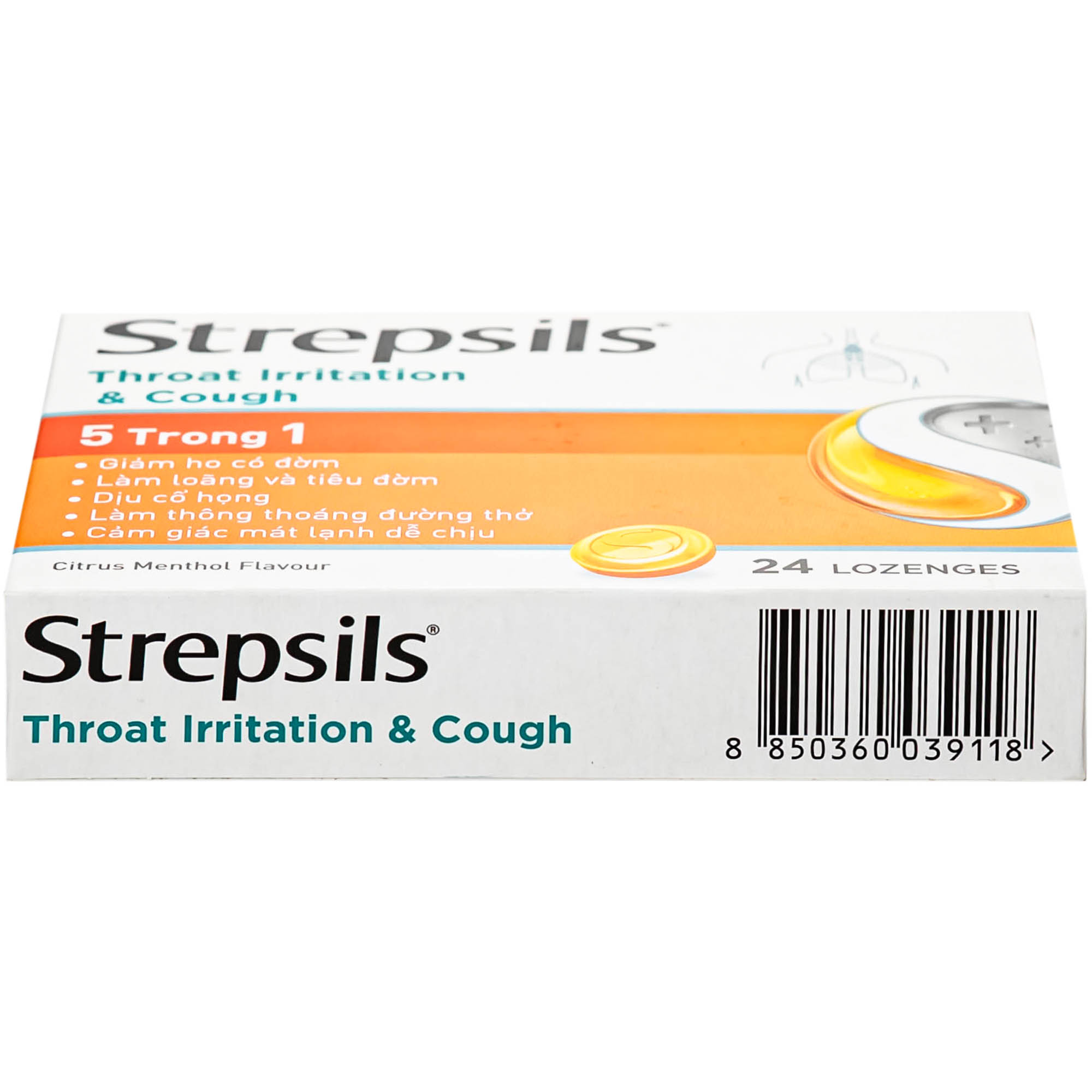 Viên ngậm Strepsils Throat Irritation & Cough Reckitt Benckiser giúp làm sạch đường thở và kiểm soát ho (2 vỉ x 12 viên)