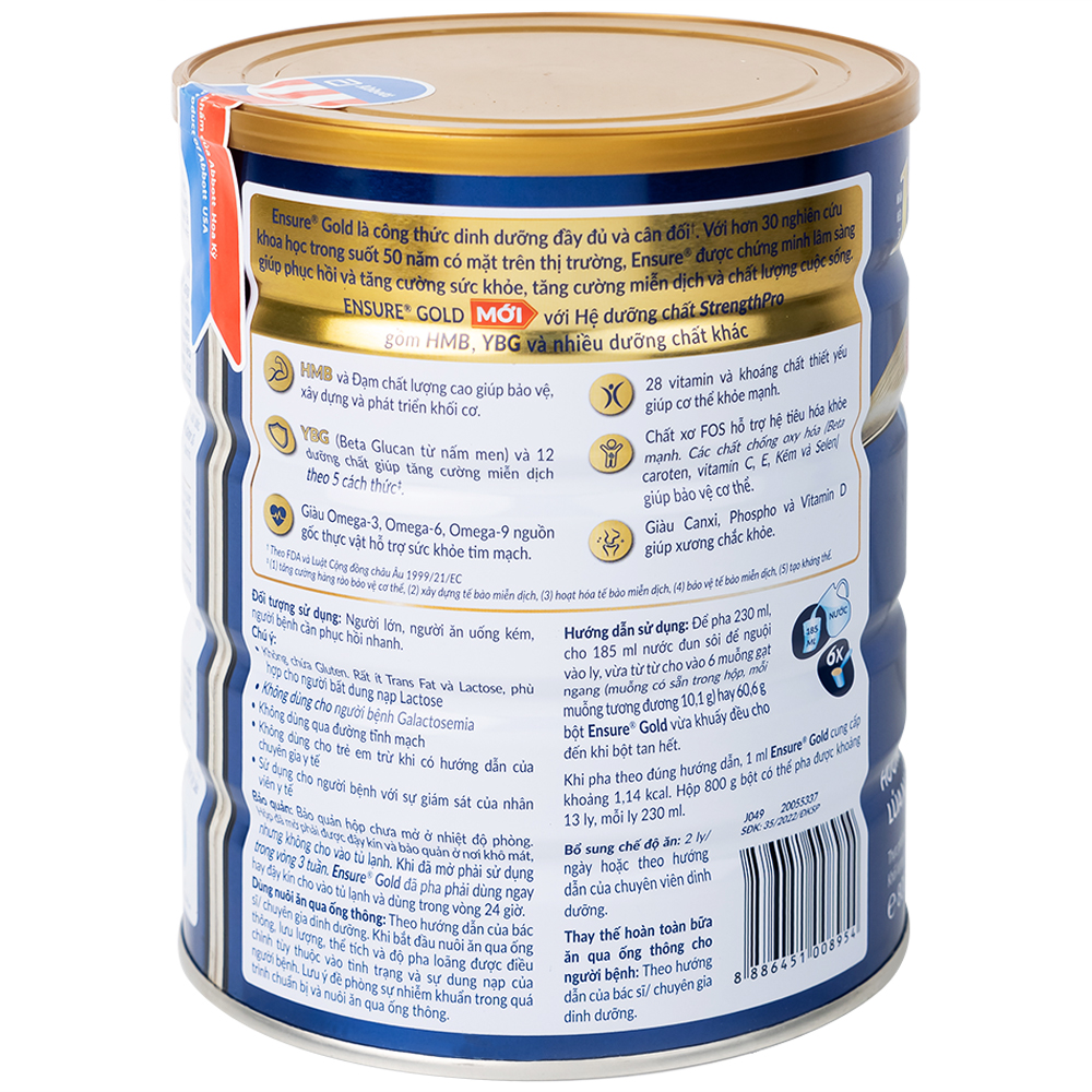Sữa tăng cường sức khỏe khối cơ tăng miễn dịch Ensure Gold StrengthPro hương lúa mạch (800g)