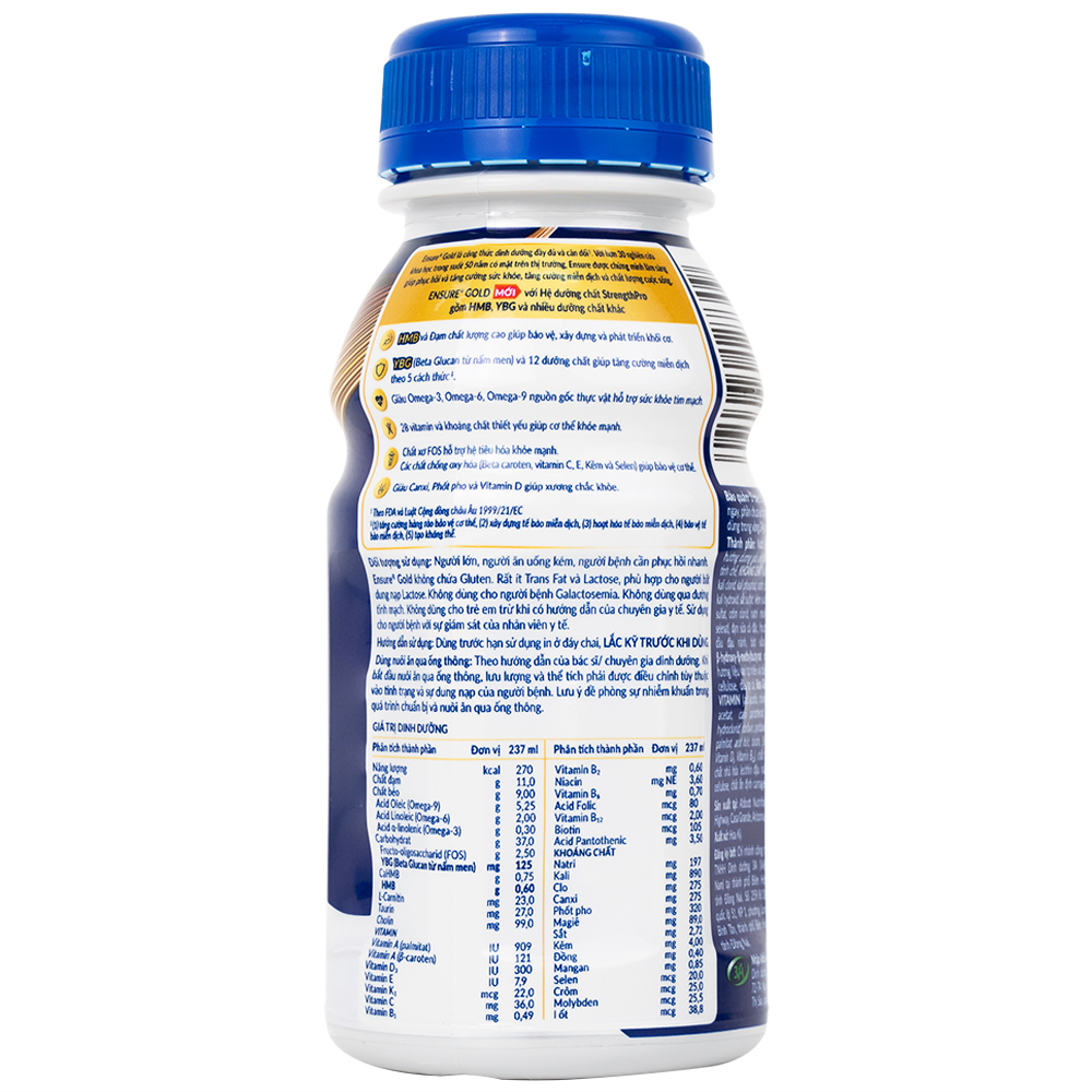 Sữa tăng cường sức khỏe tăng cường miễn dịch Ensure Gold StrengthPro hương vani 237ml