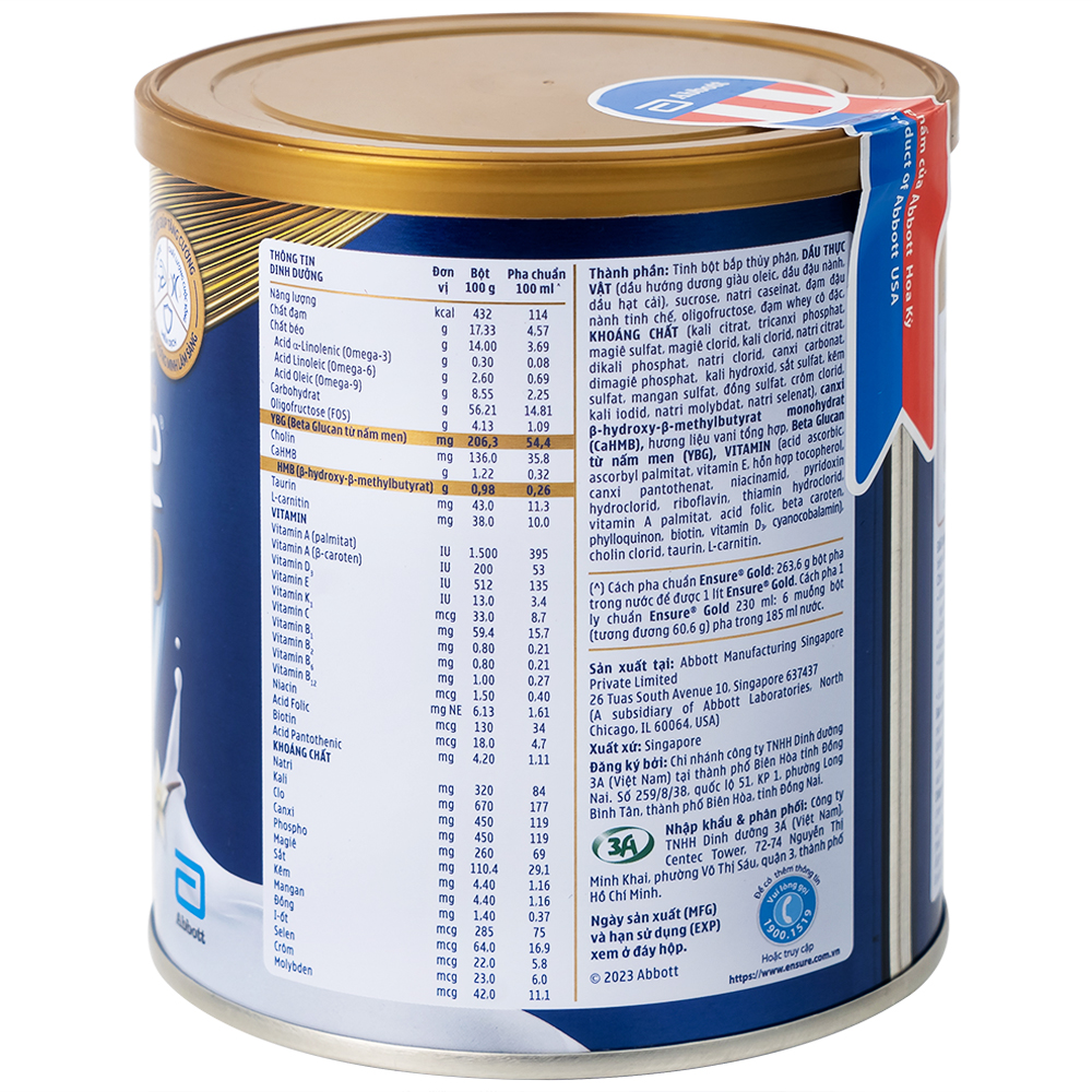 Sữa tăng cường sức khỏe khối cơ tăng miễn dịch Ensure Gold StrengthPro hương vani (380g)