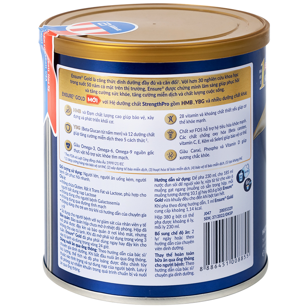 Sữa tăng cường sức khỏe khối cơ tăng miễn dịch Ensure Gold StrengthPro hương vani (380g)