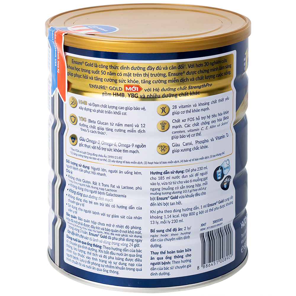 Sữa tăng cường sức khỏe khối cơ tăng miễn dịch Ensure Gold StrengthPro hương vani (800g)