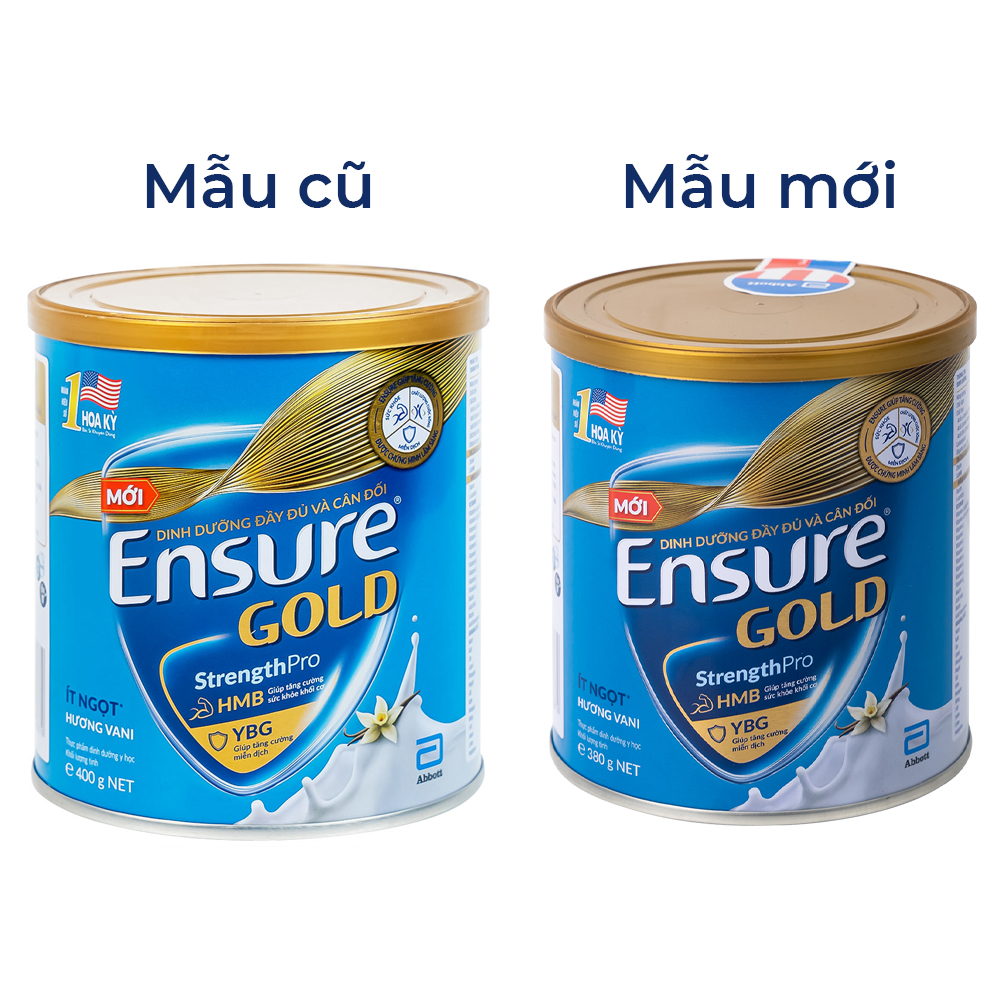 Sữa tăng cường sức khỏe khối cơ tăng miễn dịch Ensure Gold StrengthPro hương vani ít ngọt (380g)