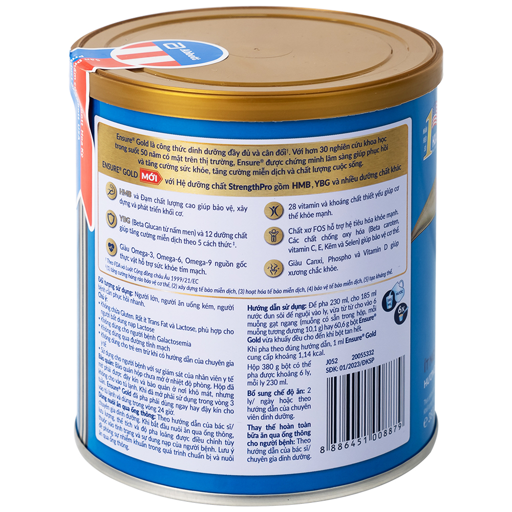 Sữa tăng cường sức khỏe khối cơ tăng miễn dịch Ensure Gold StrengthPro hương vani ít ngọt (380g)