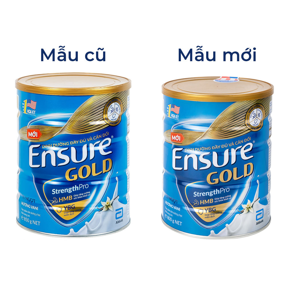 Sữa tăng cường sức khỏe khối cơ tăng miễn dịch Ensure Gold StrengthPro hương vani ít ngọt (800g)