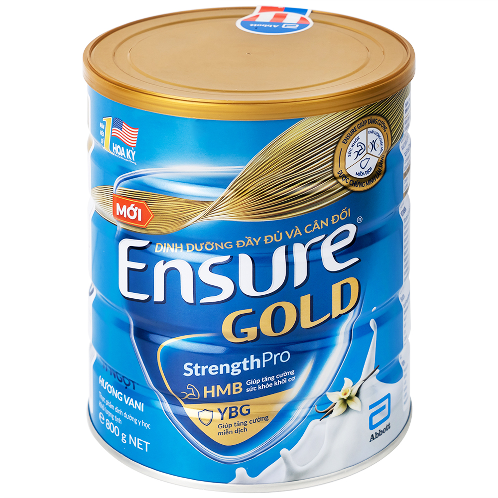 Sữa tăng cường sức khỏe khối cơ tăng miễn dịch Ensure Gold StrengthPro hương vani ít ngọt (800g)