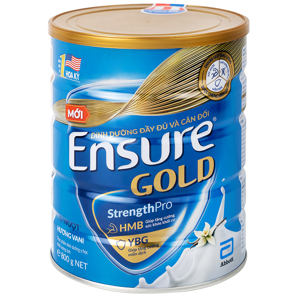 Sữa tăng cường sức khỏe khối cơ tăng miễn dịch Ensure Gold StrengthPro hương vani ít ngọt (800g)