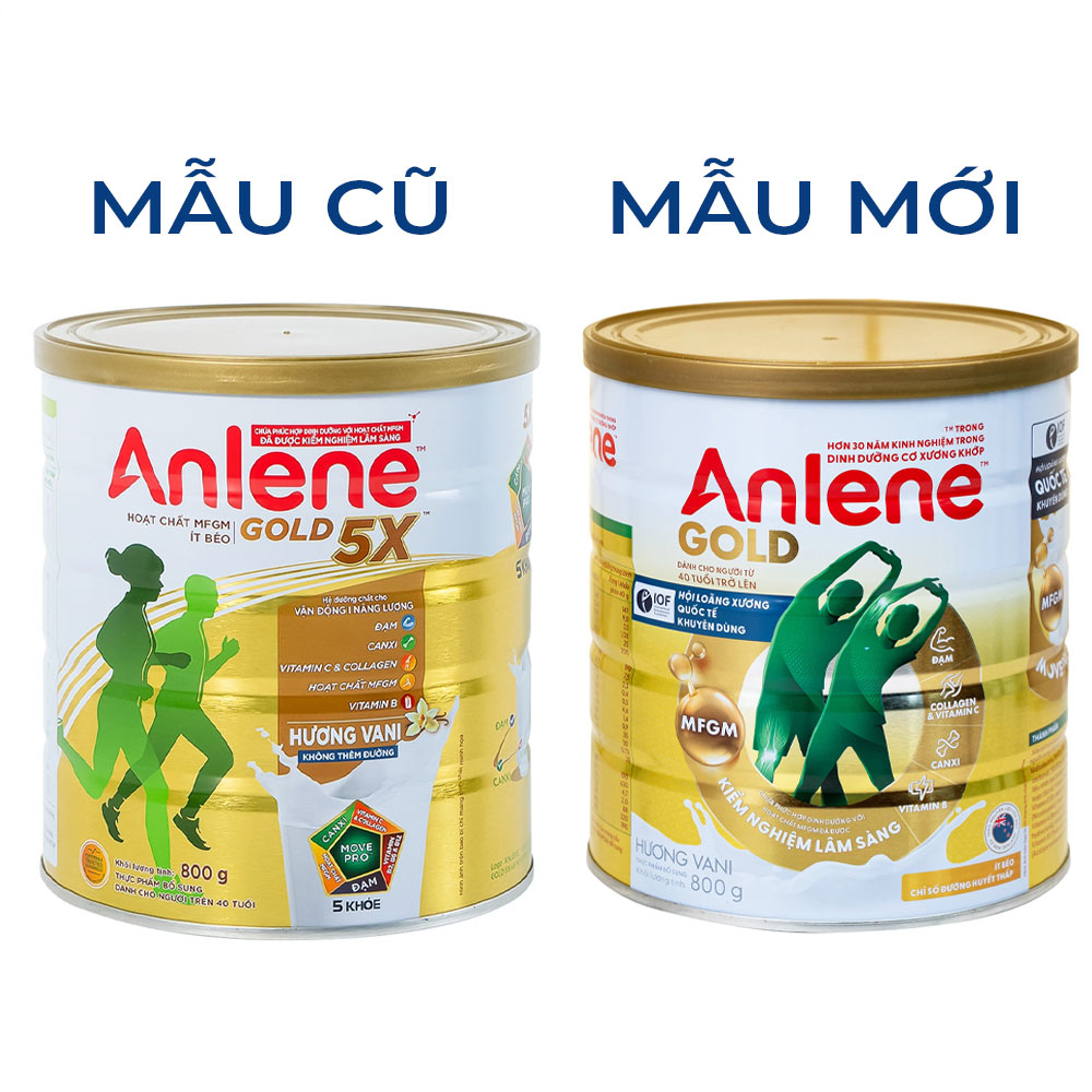 Sữa tăng cường sức khỏe cơ-xương-khớp dành cho người trên 40 tuổi Anlene Gold 5X hương vani (800g)