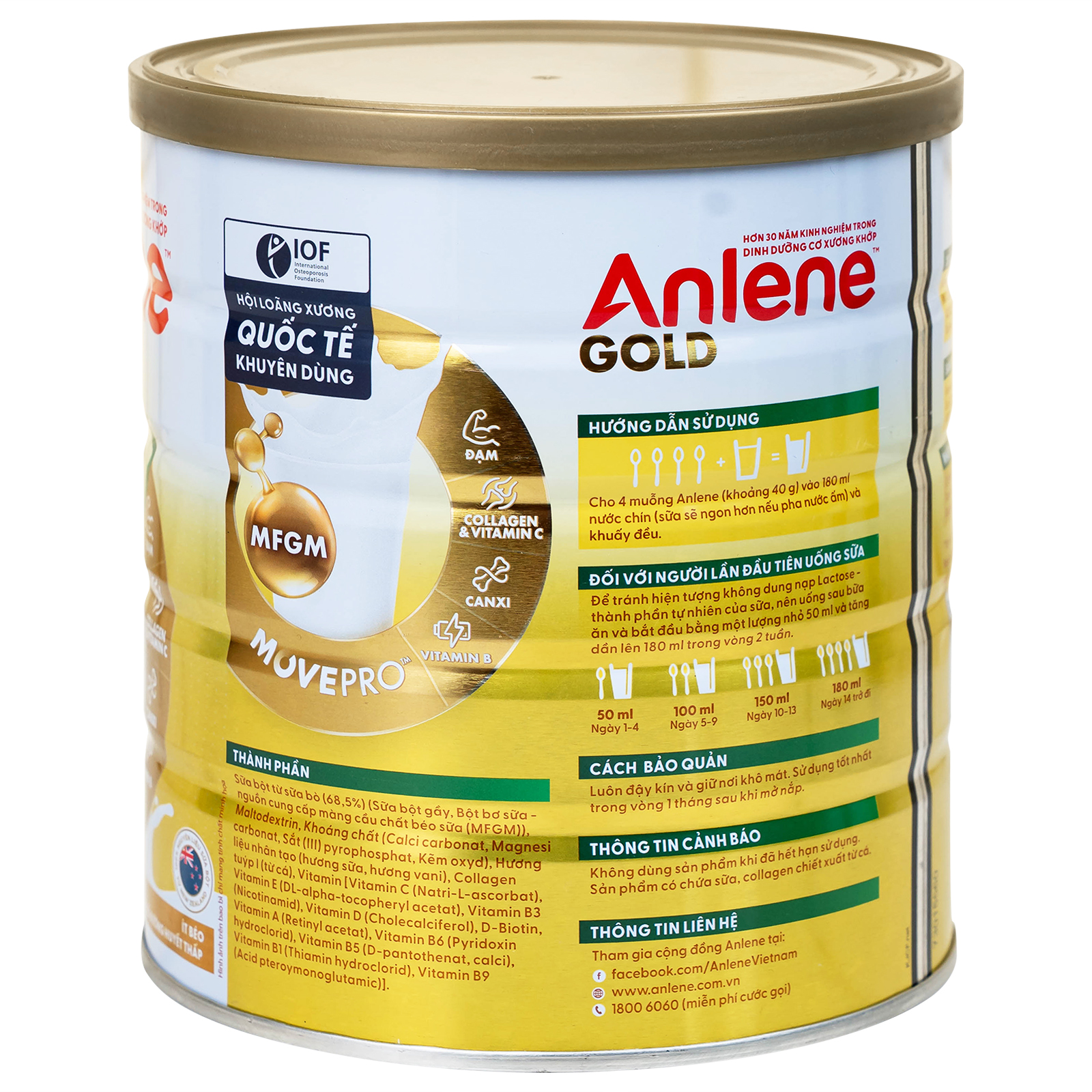 Sữa tăng cường sức khỏe cơ-xương-khớp dành cho người trên 40 tuổi Anlene Gold 5X hương vani (800g)