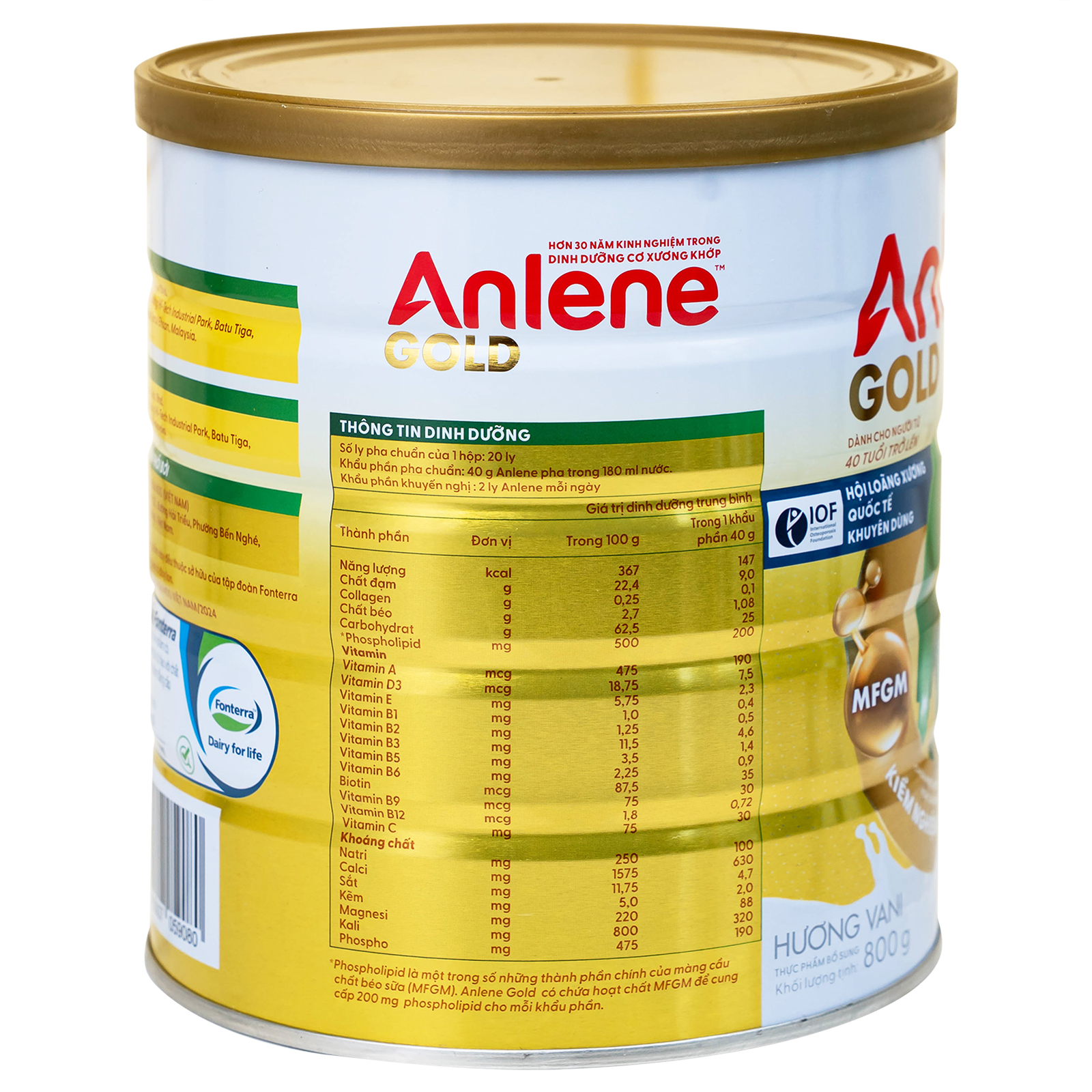 Sữa tăng cường sức khỏe cơ-xương-khớp dành cho người trên 40 tuổi Anlene Gold 5X hương vani (800g)