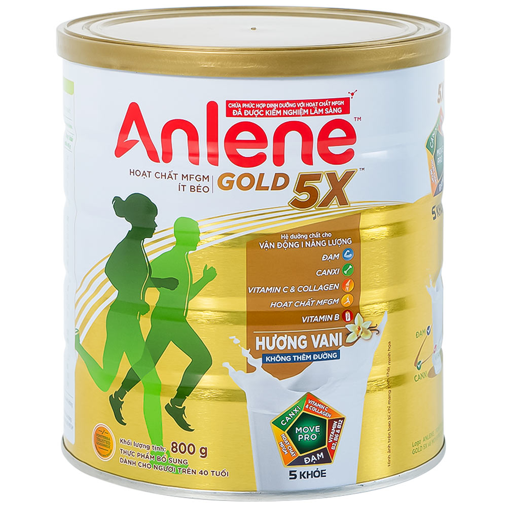 Sữa tăng cường sức khỏe cơ-xương-khớp dành cho người trên 40 tuổi Anlene Gold 5X hương vani (800g)