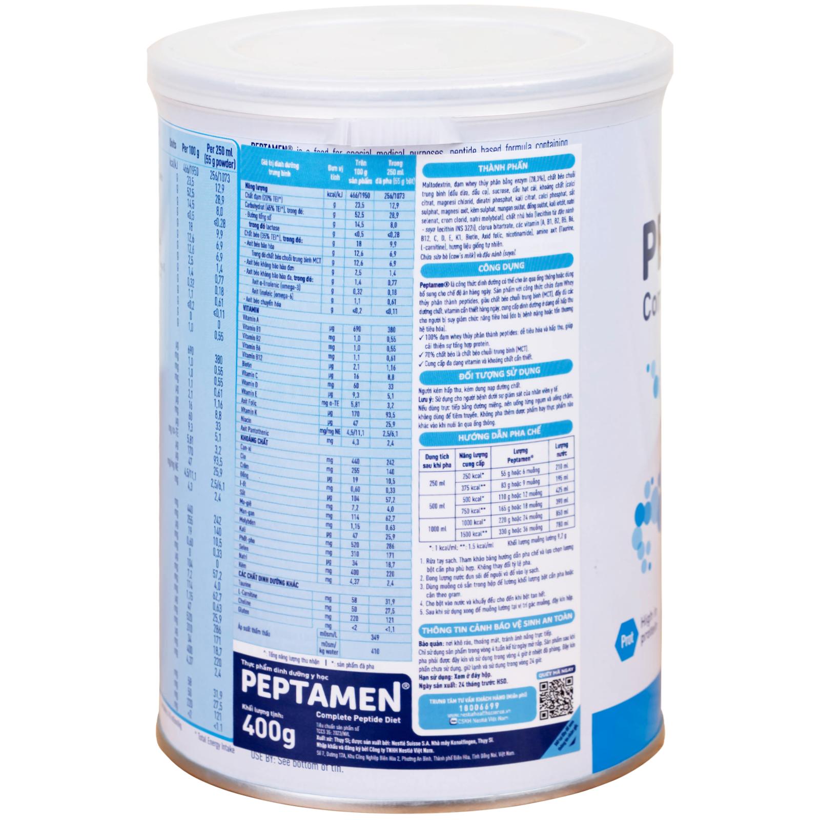 Sữa cải thiện việc hấp thu đạm không gây tiêu chảy Peptamen Nestlé (400g)