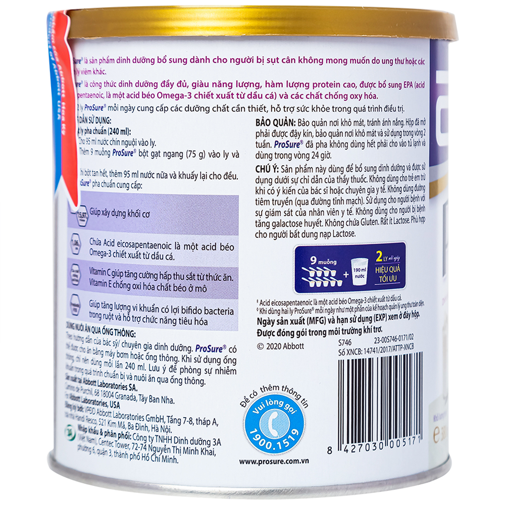 Sữa bổ sung dinh dưỡng chuyên biệt cho người đang sụt cân Prosure Abbott (380g)