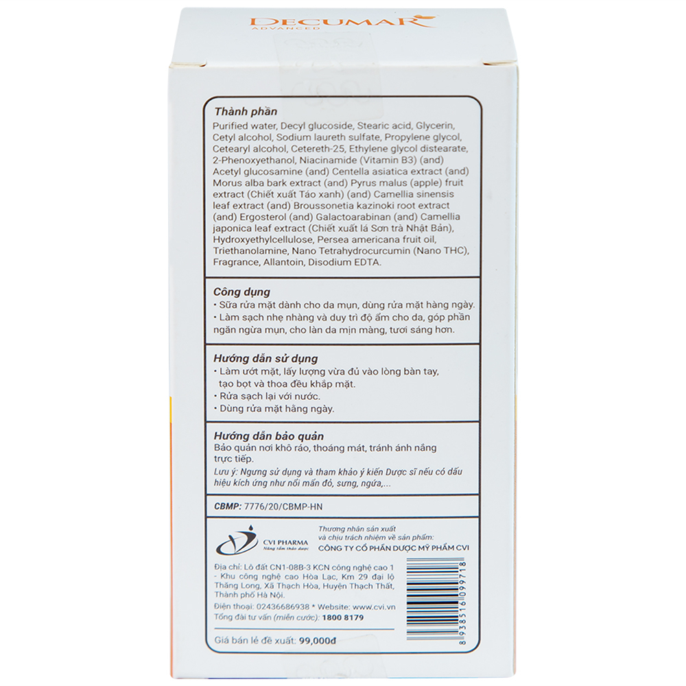 Sữa rửa mặt Nano THC Decumar Advanced ngừa mụn và làm sáng da (50g)