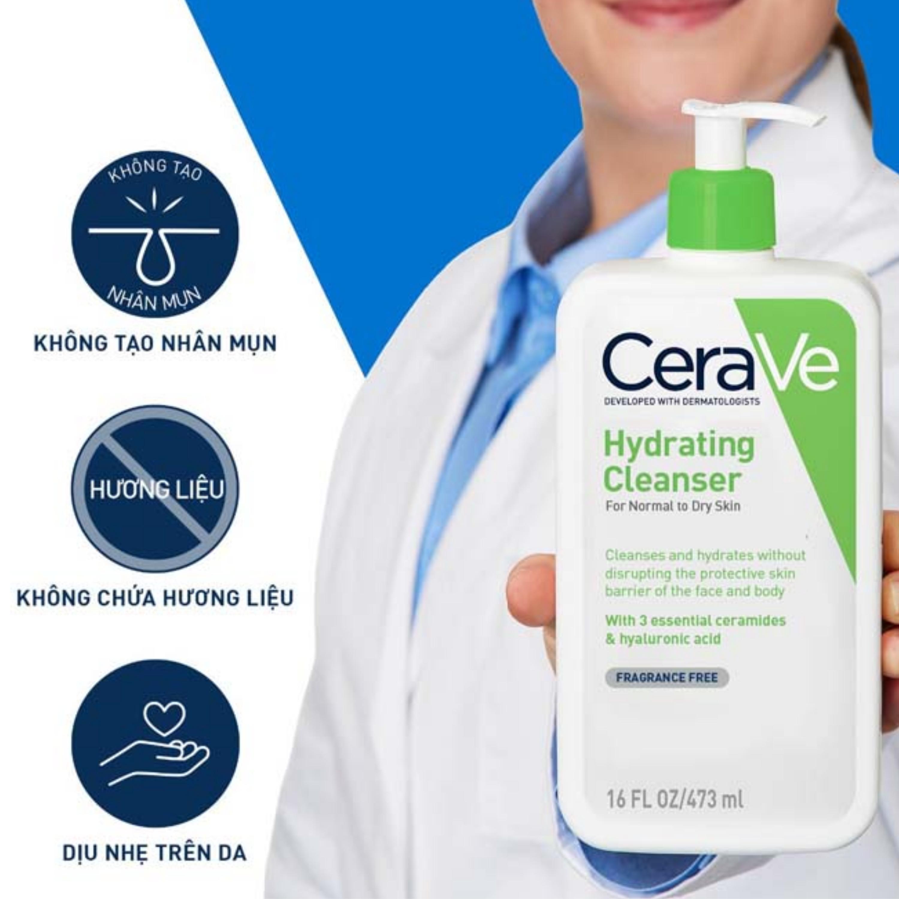 Sữa rửa mặt cho da thường và khô Cerave Hydrating Cleanser 473ml