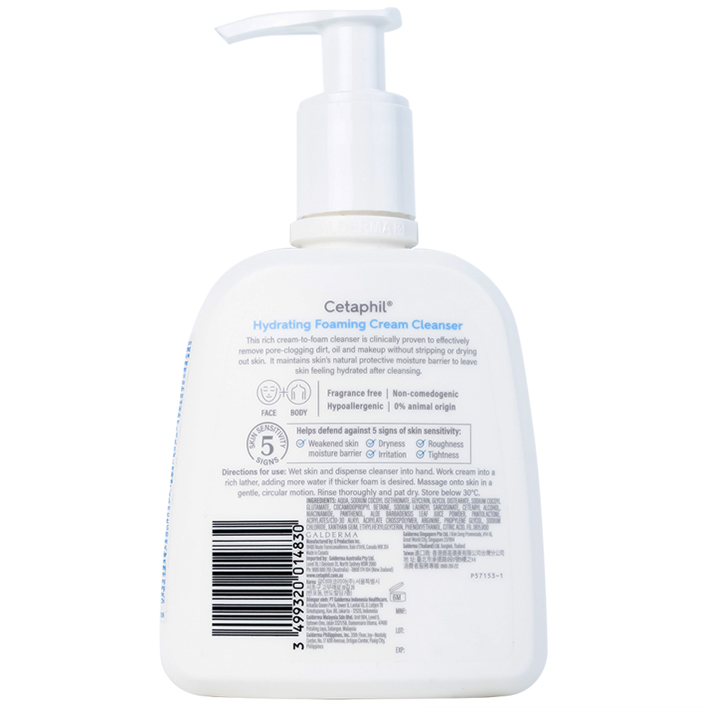 Sữa rửa mặt Cetaphil Hydrating Foaming Cream Cleanser dưỡng ẩm, làm sạch nhẹ nhàng cho da mặt (236ml)