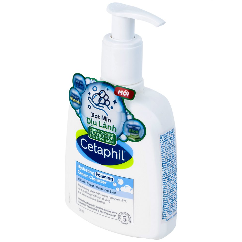Sữa rửa mặt Cetaphil Hydrating Foaming Cream Cleanser dưỡng ẩm, làm sạch nhẹ nhàng cho da mặt (236ml)
