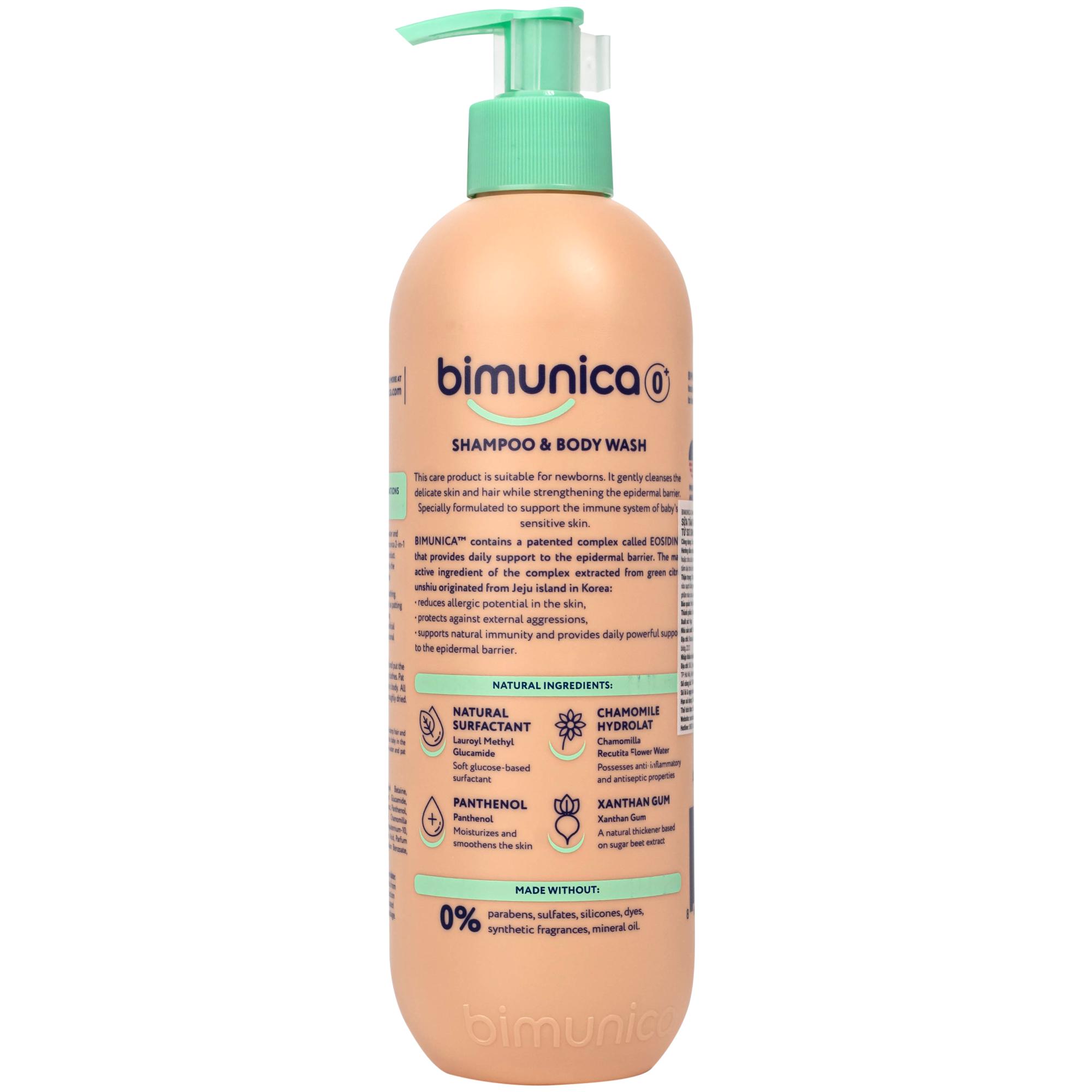 Sữa tắm gội cho trẻ sơ sinh và trẻ nhỏ 2in1 Bimunica dịu nhẹ, an toàn cho da và tóc (500ml)