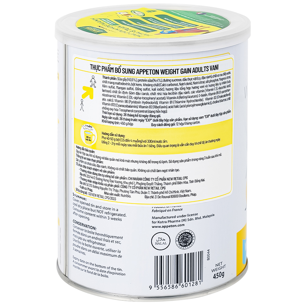 Sữa tăng cân hiệu quả từ 12 tuổi Appeton Weight Gain hương vani (450g)