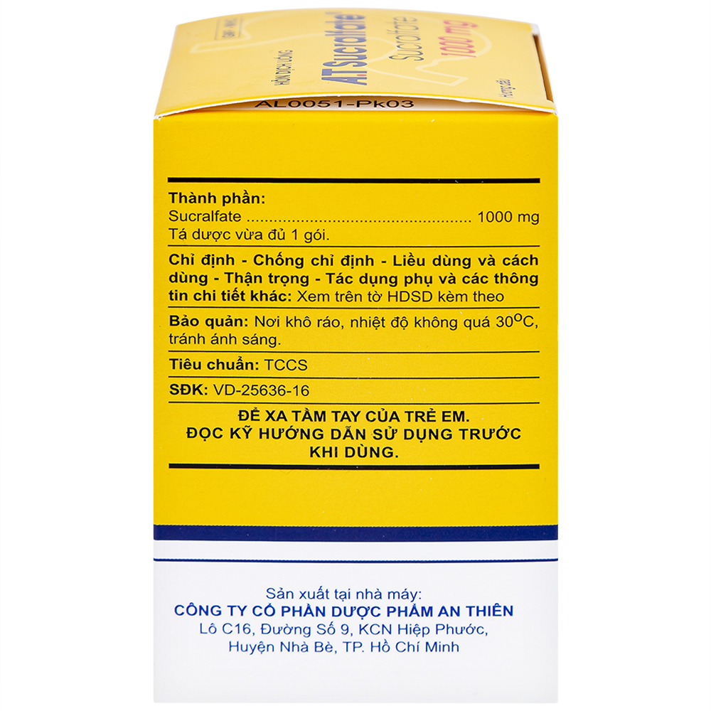 Hỗn dịch uống A.T Sucralfate 1000mg An Thiên điều trị loét dạ dày tá tràng (20 gói x 5g)