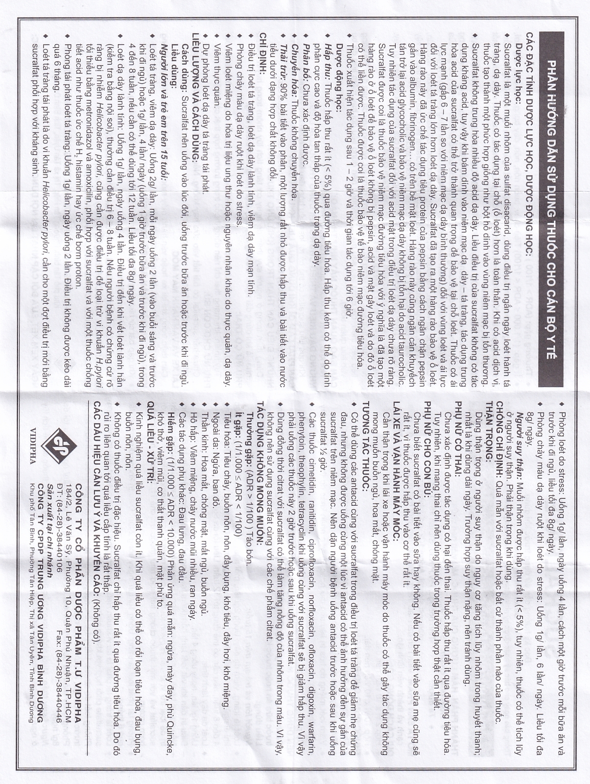 Thuốc Sucralfate Vidipha điều trị loét tá tràng - dạ dày (2 vỉ x 10 viên)