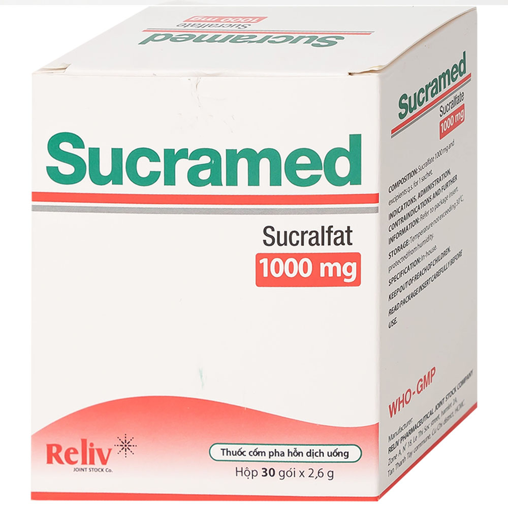 Thuốc cốm pha hỗn dịch uống Sucramed Sucralfat 1000mg Reliv điều trị loét dạ dày và tá tràng (30 gói)