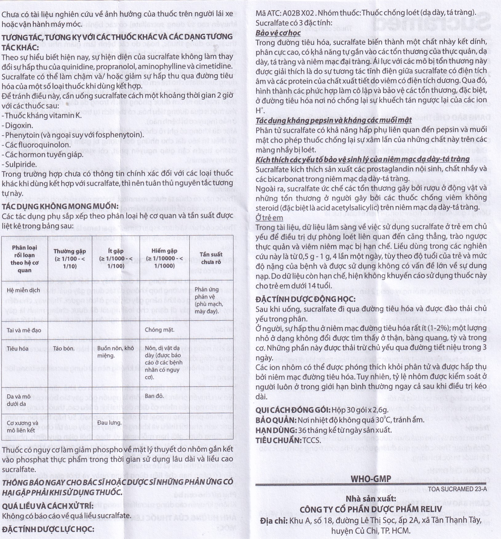 Thuốc cốm pha hỗn dịch uống Sucramed Sucralfat 1000mg Reliv điều trị loét dạ dày và tá tràng (30 gói)