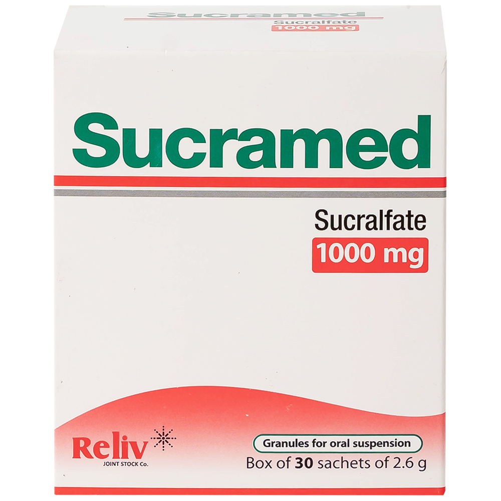 Thuốc cốm pha hỗn dịch uống Sucramed Sucralfat 1000mg Reliv điều trị loét dạ dày và tá tràng (30 gói)