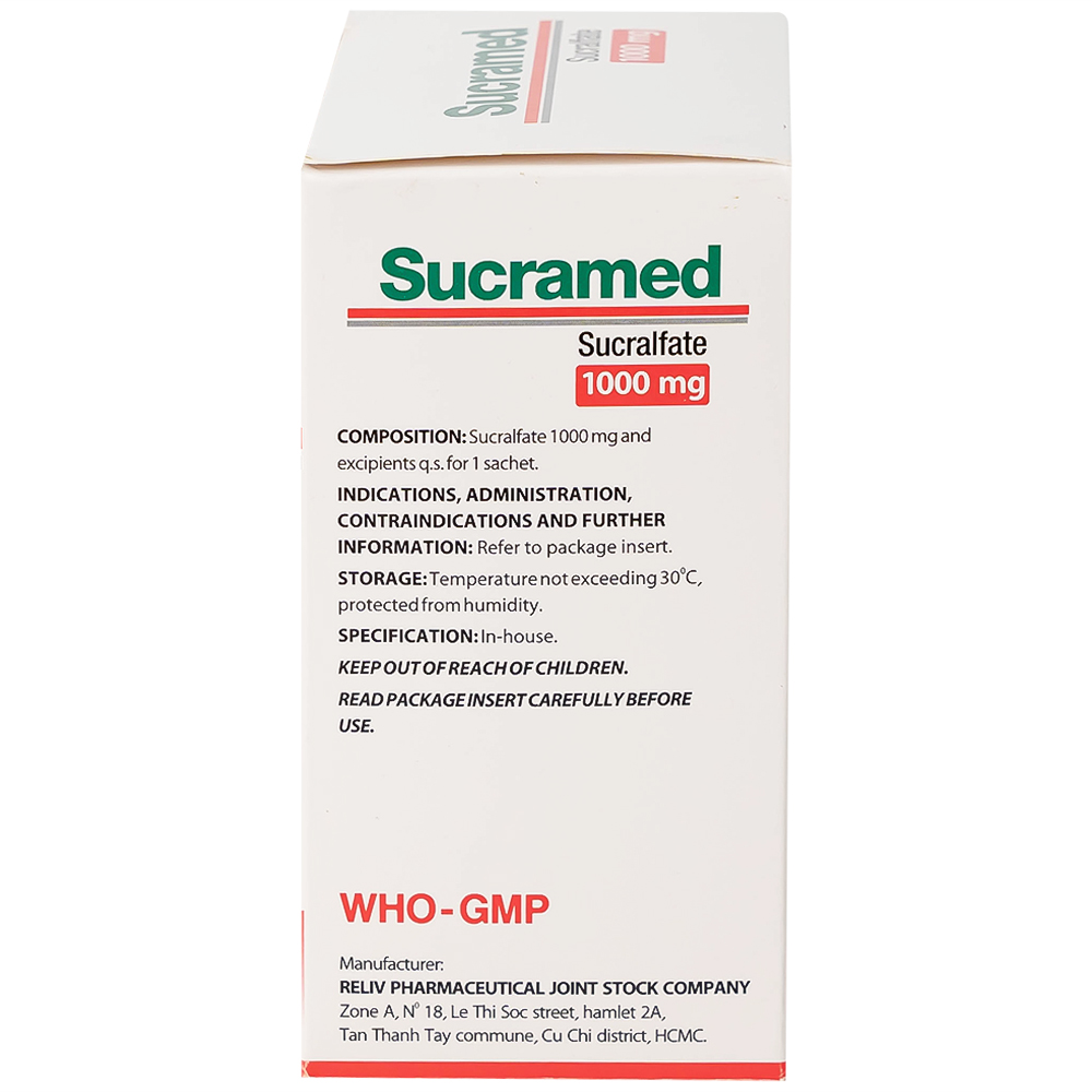 Thuốc cốm pha hỗn dịch uống Sucramed Sucralfat 1000mg Reliv điều trị loét dạ dày và tá tràng (30 gói)