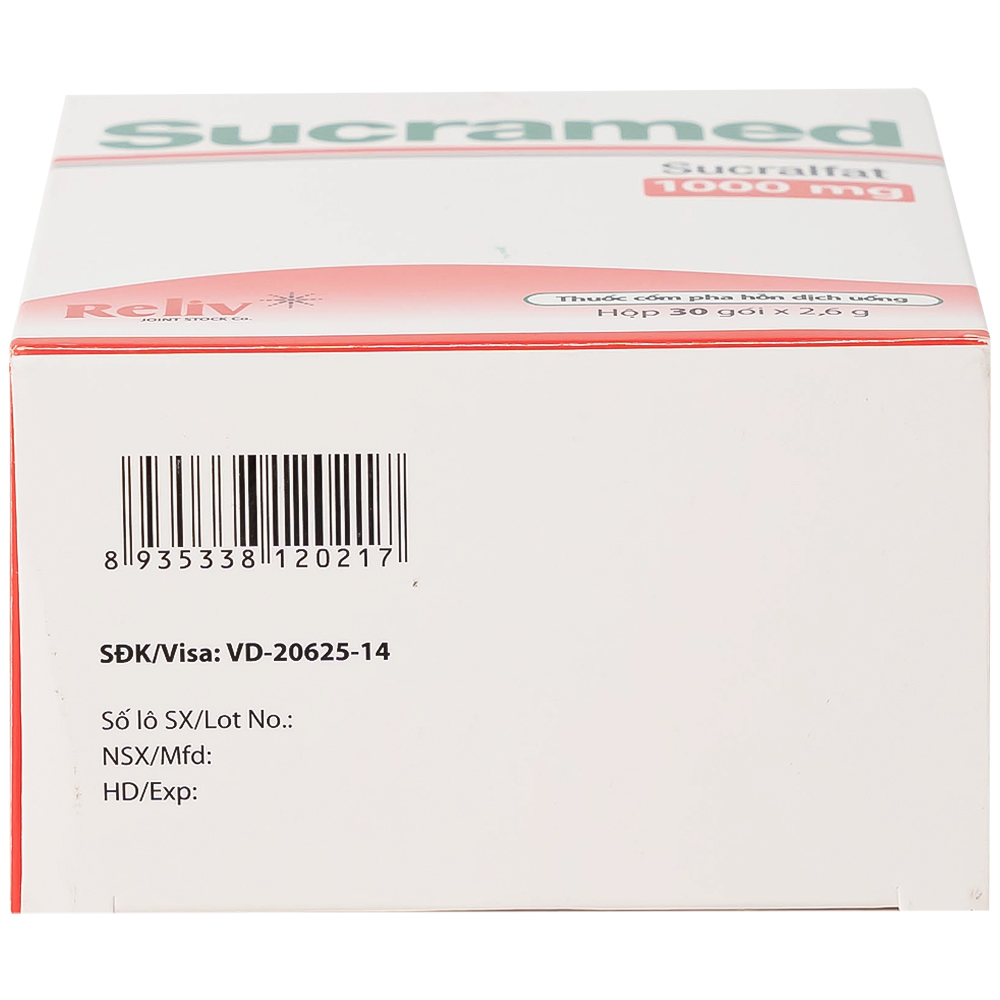 Thuốc cốm pha hỗn dịch uống Sucramed Sucralfat 1000mg Reliv điều trị loét dạ dày và tá tràng (30 gói)