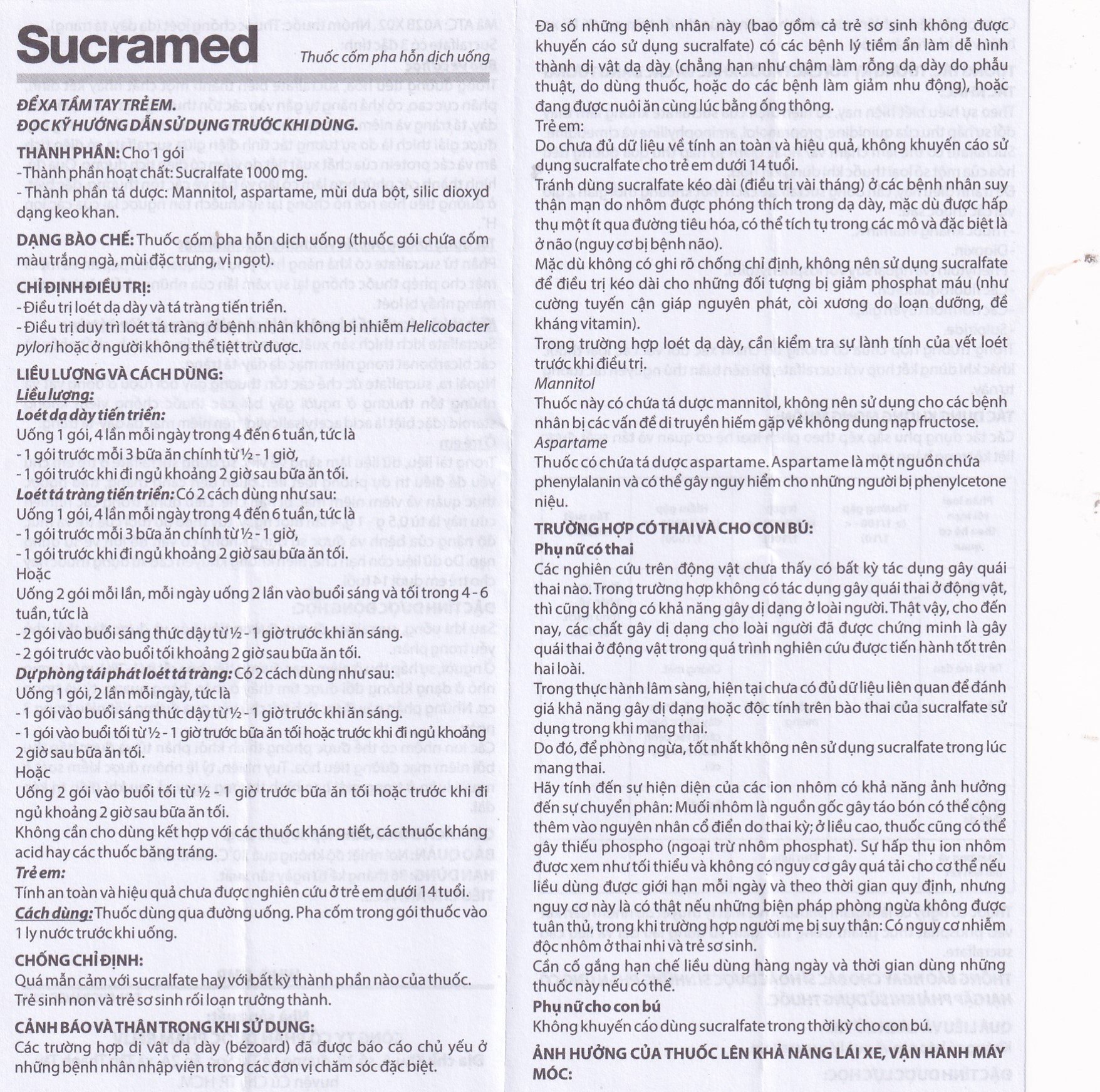 Thuốc cốm pha hỗn dịch uống Sucramed Sucralfat 1000mg Reliv điều trị loét dạ dày và tá tràng (30 gói)