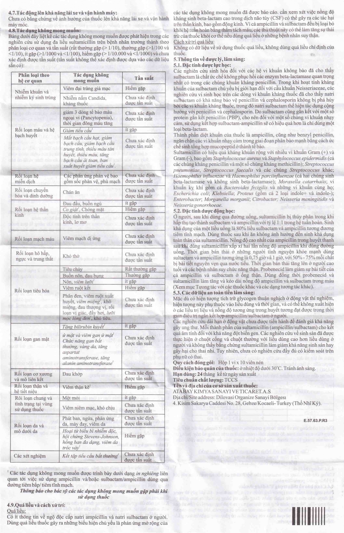 Thuốc Sulcilat Tablet 375mg Atabay điều trị các bệnh nhiễm khuẩn hô hấp (1 vỉ x 10 viên)