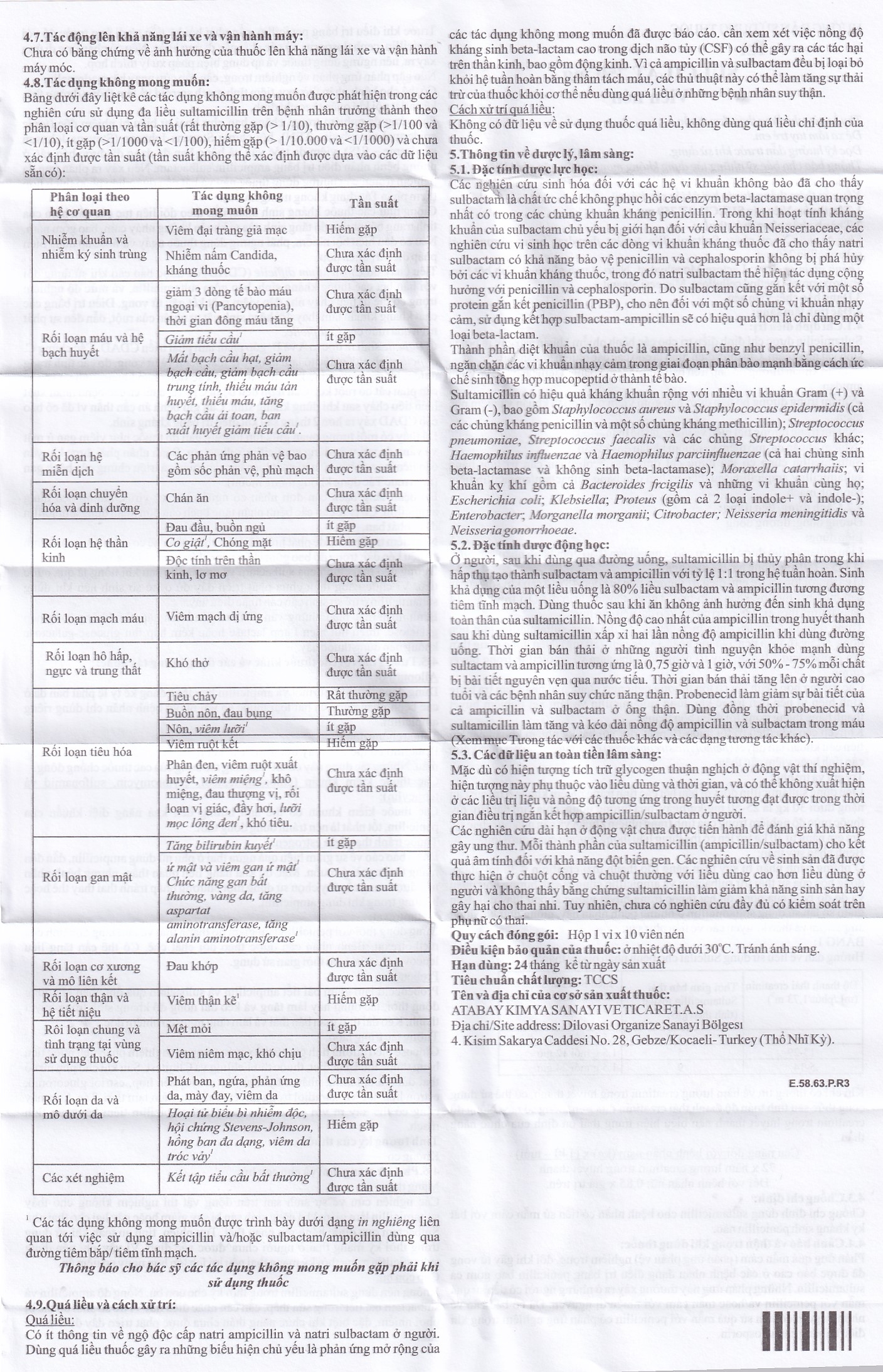 Thuốc Sulcilat 750mg Atabay điều trị các bệnh nhiễm khuẩn (1 vỉ x 10 viên)