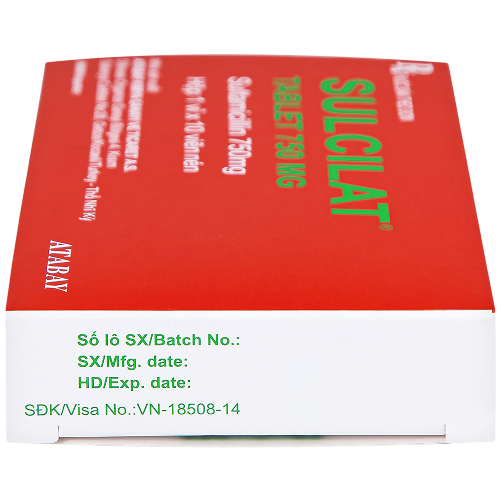 Thuốc Sulcilat 750mg Atabay điều trị các bệnh nhiễm khuẩn (1 vỉ x 10 viên)