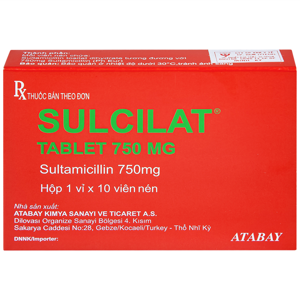 Thuốc Sulcilat 750mg Atabay điều trị các bệnh nhiễm khuẩn (1 vỉ x 10 viên)