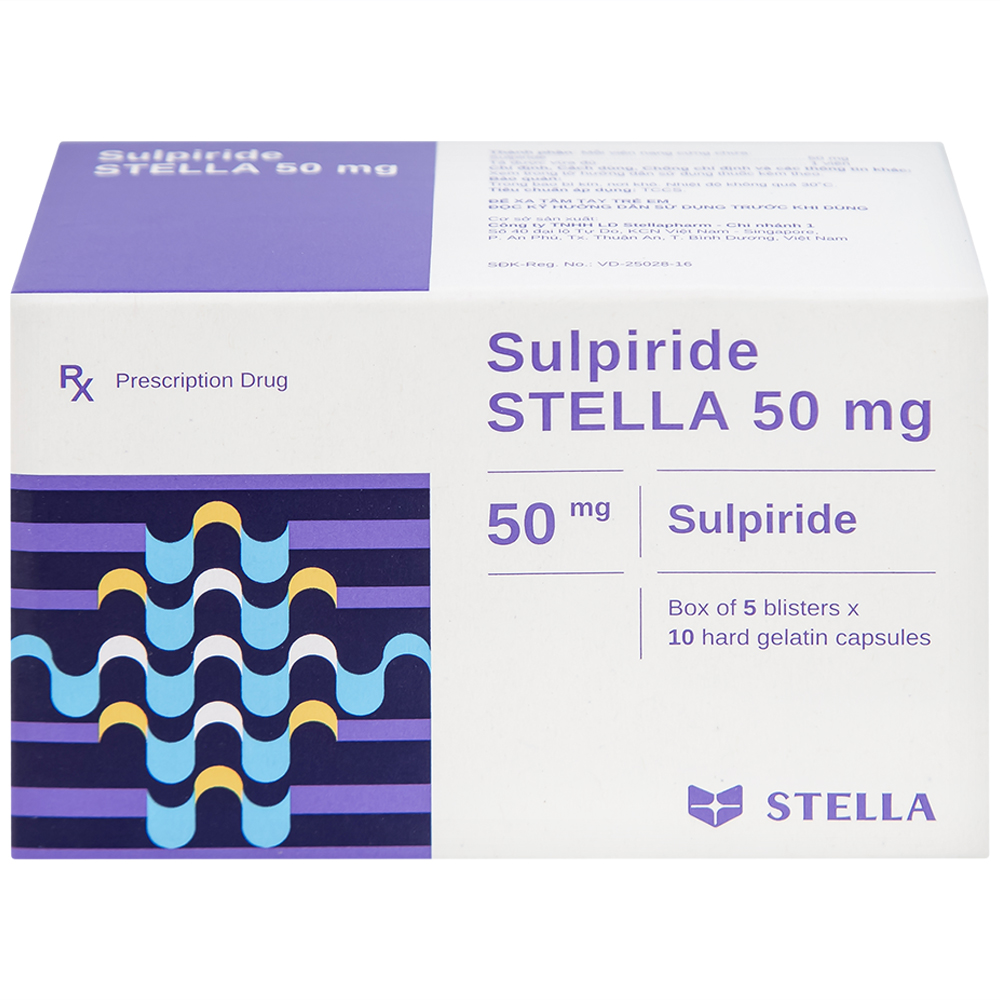 Thuốc Sulpiride Stella 50mg điều trị chứng lo âu (5 vỉ x 10 viên)