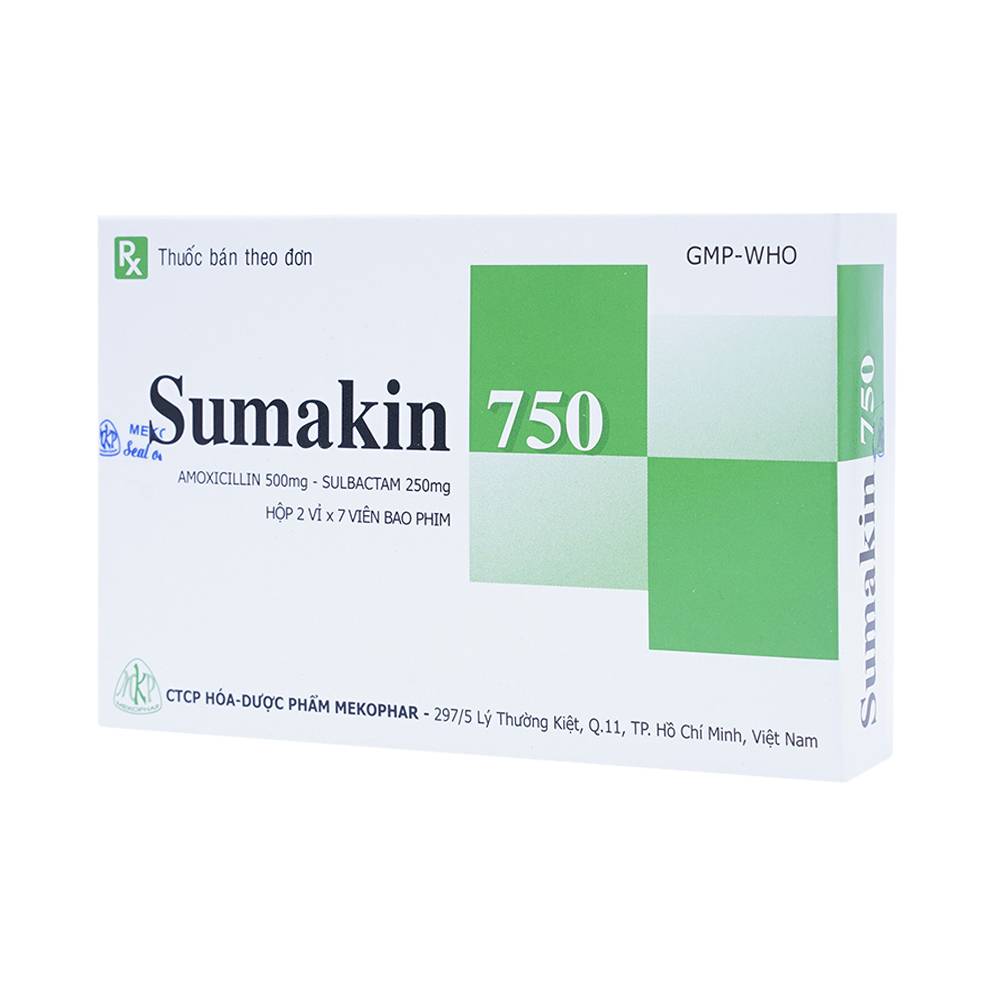 Thuốc Sumakin 750 Mekophar điều trị viêm tai giữa, viêm xoang (2 vỉ x 7 viên)