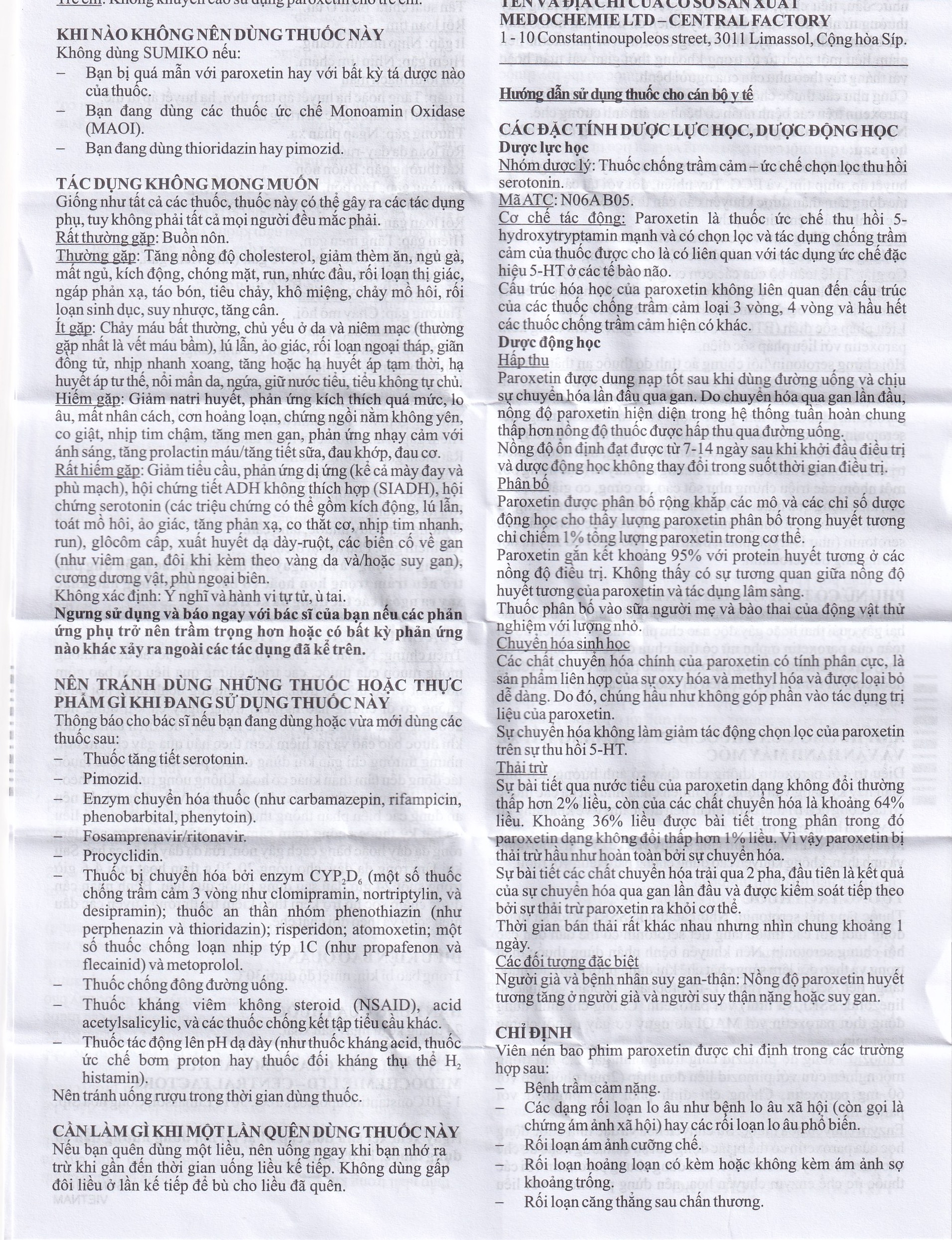 Thuốc Sumiko 20mg Medochemie điều trị bệnh trầm cảm (5 vỉ x 10 viên)