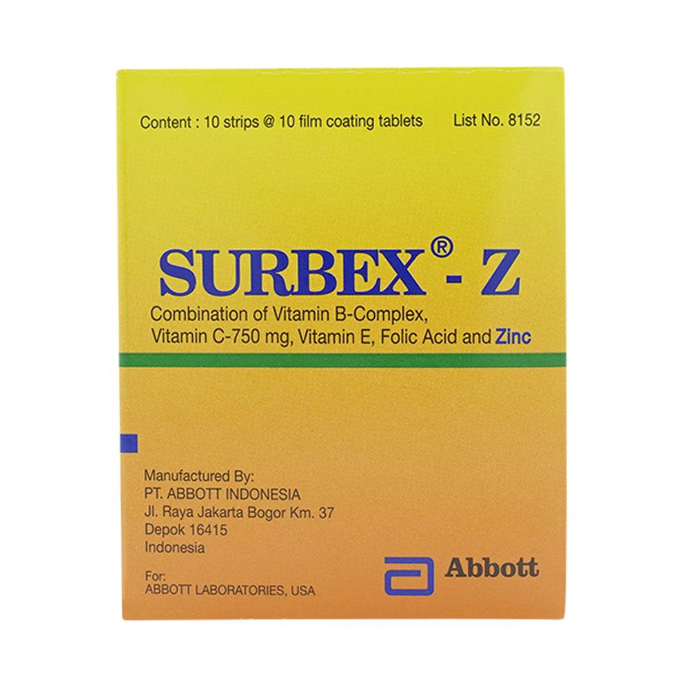 Thuốc Surbex-Z Abbott điều trị chứng thiếu các vitamin nhóm B, vitamin C và kẽm (10 vỉ x 10 viên)