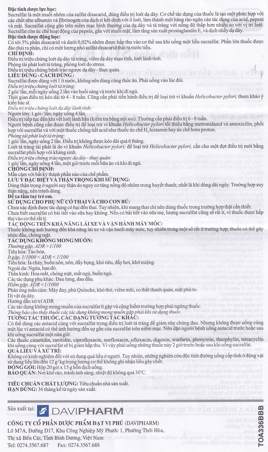 Hỗn dịch uống Sutra điều trị loét dạ dày, tá tràng (20 gói x 15g)