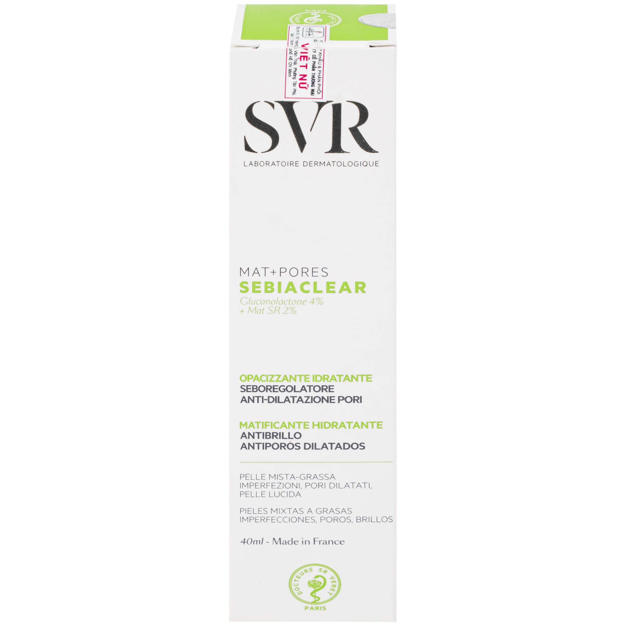 Kem SVR Sebiaclear Mat And Pores điều hòa bã nhờn, dưỡng ẩm, thu nhỏ lỗ chân lông (40ml)