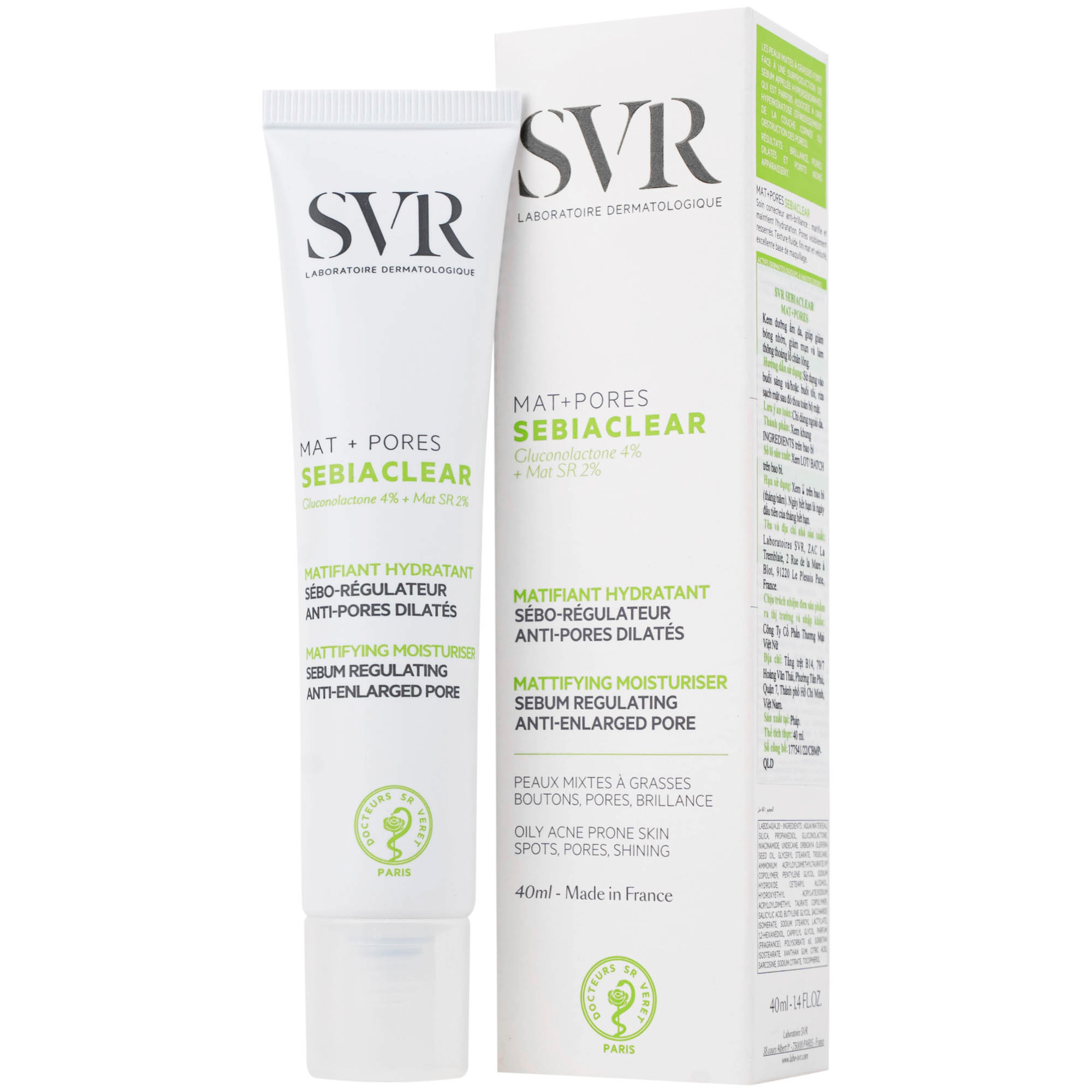 Kem SVR Sebiaclear Mat And Pores điều hòa bã nhờn, dưỡng ẩm, thu nhỏ lỗ chân lông (40ml)